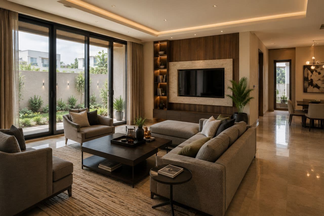 The living room of the same residence.